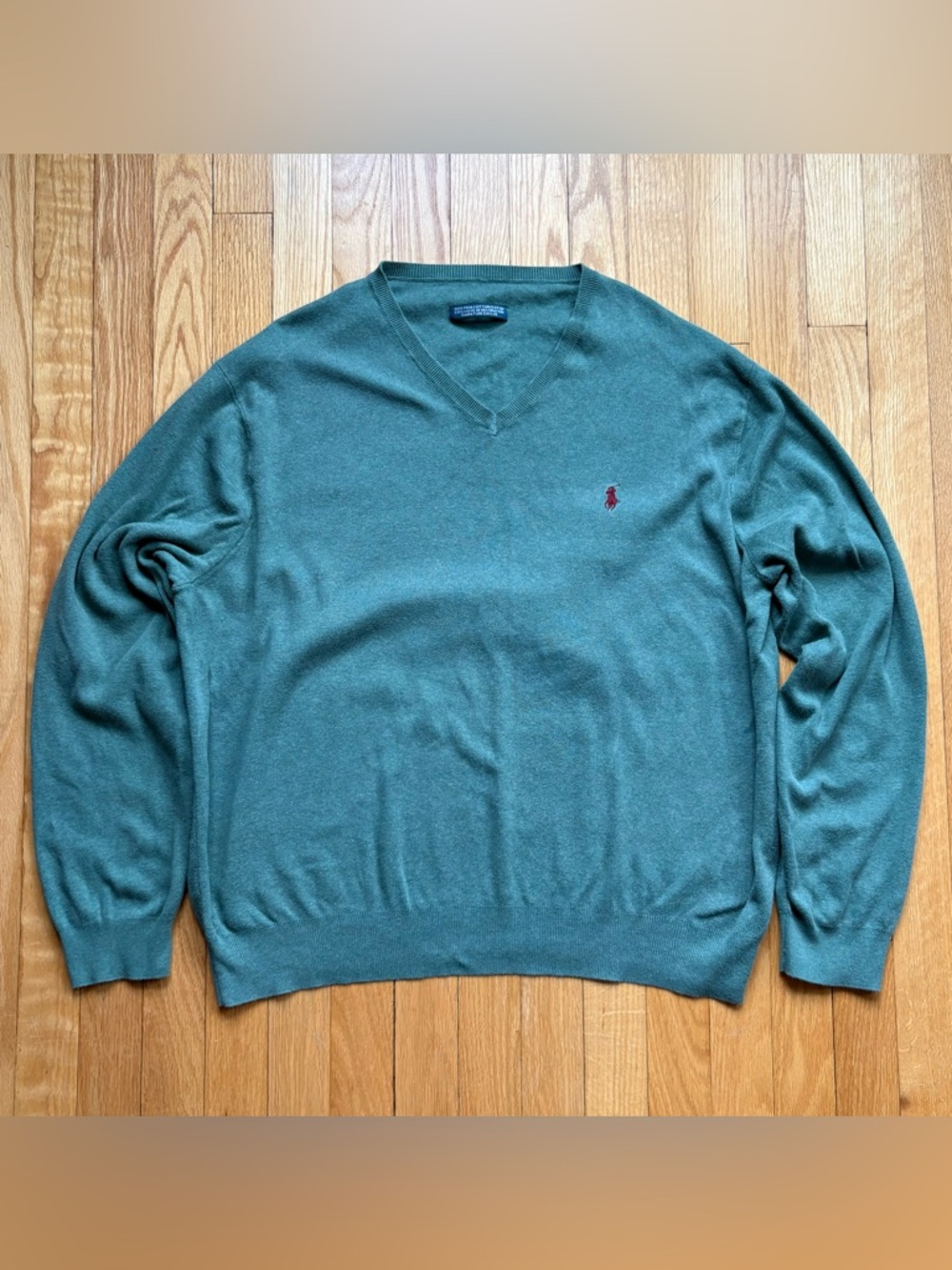 Polo Ralph Lauren Men’s V-Neck Sweater 100% Pima Cotton XL X-Large Green Solid